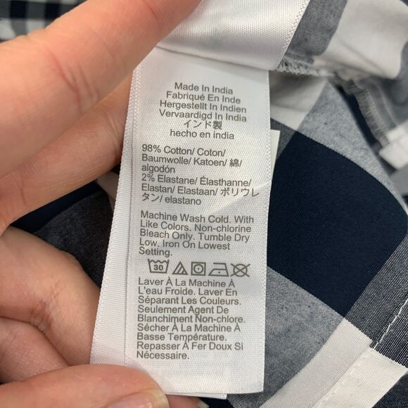 J Crew Top Womens 2 Navy Gingham Plaid Cotton Stretch Poplin Ruffle One Shoulder - Picture 7 of 12